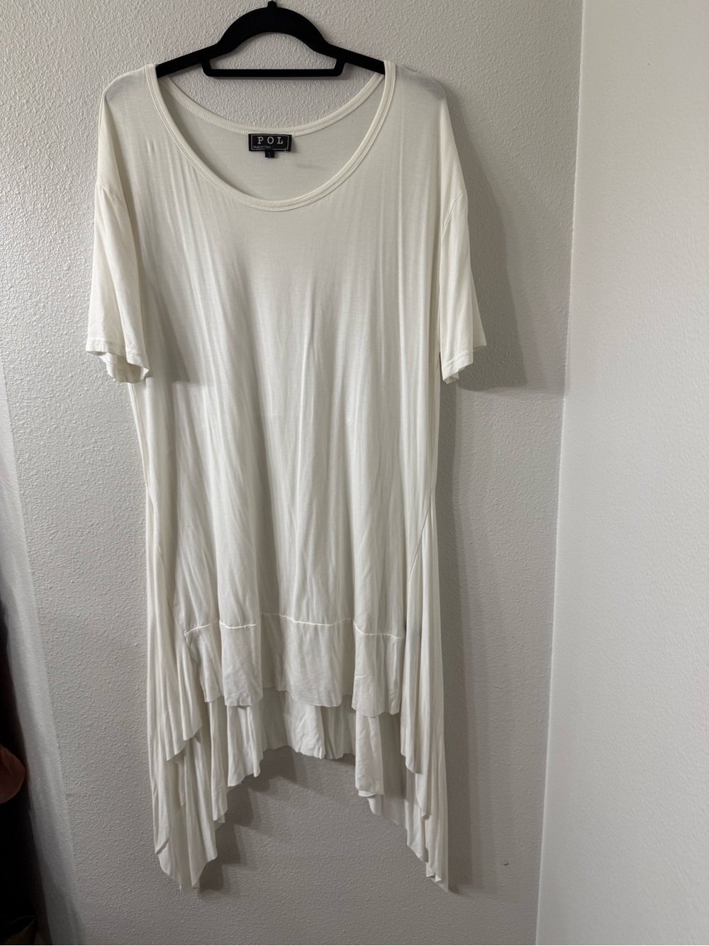 POL NWT Shark Bite Hem High Low Tunic Dress | White | Size Large